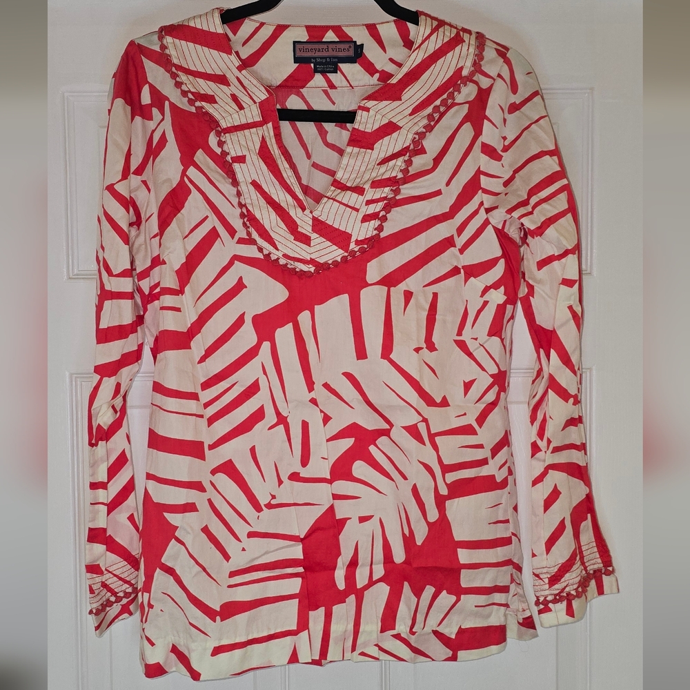 Vineyard Vines Hot Pink and White Patterned Tunic